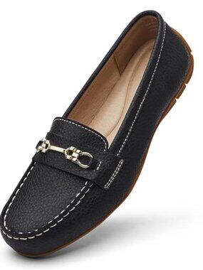 Genuine Leather Loafers Slip-On Driving Mocs Memory Foam Comfort Work Flats